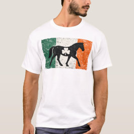 Irische Flagge Pferd mit Kleeblatt Vintage Kunst T-Shirt