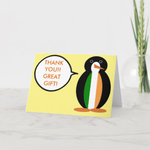 Irische Flagge sprechende Ms. Penguin Dankeskarte