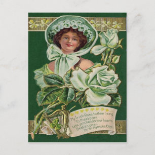 Irische Frau Rose Shamrock Tonpfeife Harfe Postkarte