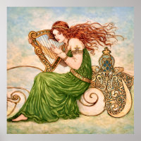 Irische Göttin Harfe spielend – Celtic Art Nouveau
