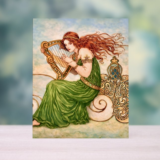 Irische Göttin spielt Harfe – Celtic Art Nouveau  Acrylschild (Neutral)