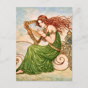 Irische Göttin spielt Harfe – Celtic Art Nouveau Feiertagspostkarte