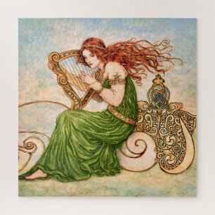 Irische Göttin spielt Harfe – Celtic Art Nouveau Puzzle