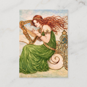 Irische Göttin spielt Harfe – Celtic Art Nouveau Visitenkarte