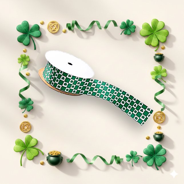 Irische grün karierte Shamrock-Musterdesign Satinband (Von Creator hochgeladen)