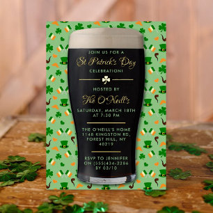 Irische Guinness-Pint St. Patrick's Day Party Echt Folieneinladung