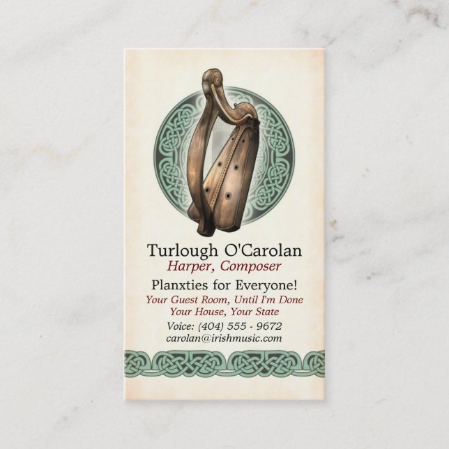 Irische Harfen-Visitenkarten, Art 1, vertikal Visitenkarte (Vorderseite)