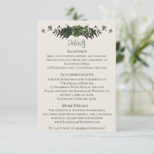 Irische Hochzeitsdetails Grüne Rosen Florale Toten Begleitkarte
