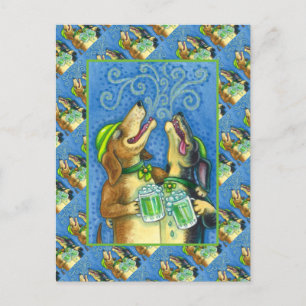IRISCHE HOUND HUNDE, ST. PATRICK'S DAY GRÜNES BIER POSTKARTE