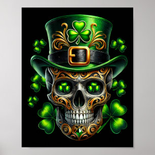 Irische Schädel-Shamrock-Leprechaun-Irland-St. Pat Poster
