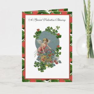 Irische Shamrocks Vintage Engel Rosen Schrift Feiertagskarte