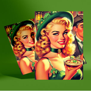 Irische Vintage-Pub-Frau Postkarte