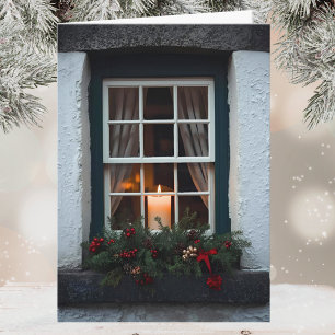 Irische Weihnachtskerze im Fenster Frohe Weihnacht Karte
