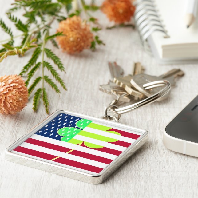 Irischer amerikanische Flaggen-Kleeblatt-Klee St Schlüsselanhänger (Seite)