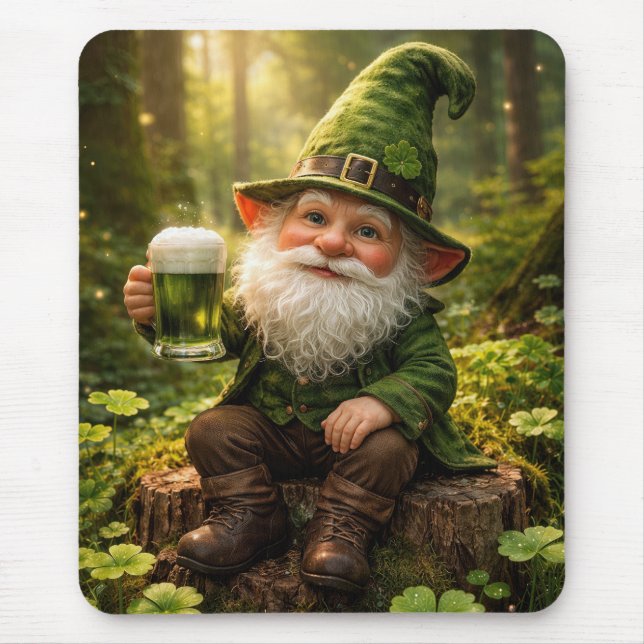 Irischer Gnom mit grünem Bier Mousepad (Vorne)