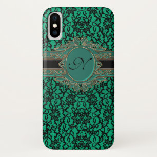 Irischer grüner und schwarzer Spitze-Monogramm iPhone X Hülle