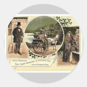 Irischer Jaunting Car und Bauern. Co. Galway, Irla Runder Aufkleber