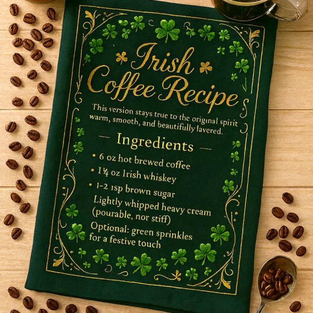 Irischer Kaffee St. Patrick's Day Geschirrtuch (Irish coffee recipe kitchen towel for coffee lovers )