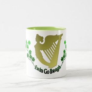 Irischer Klee Erin geht Bragh irische Harfe Eire Zweifarbige Tasse