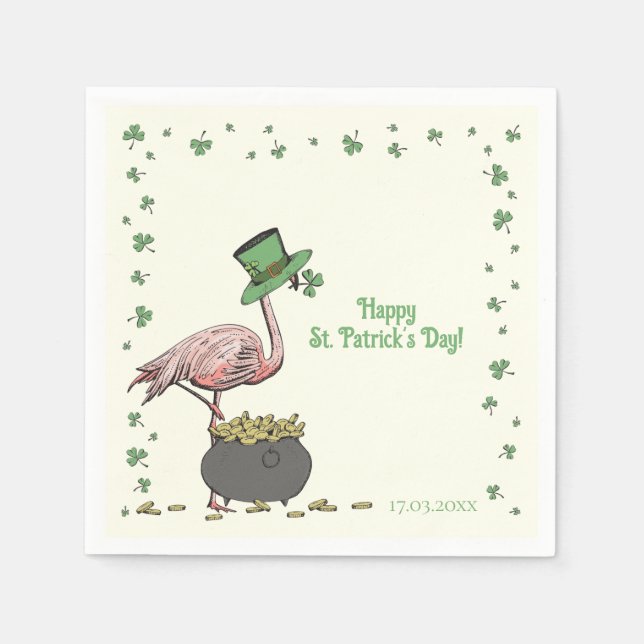Irischer Kleeblatt-Flamingo-St.-Patricks-Tag-Elfen Serviette (Vorderseite)