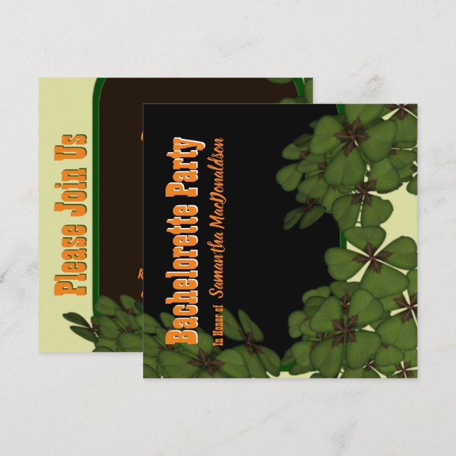 Irischer Kleeblatt-Junggeselinnen-Abschied Einladung (Vorne/Hinten)