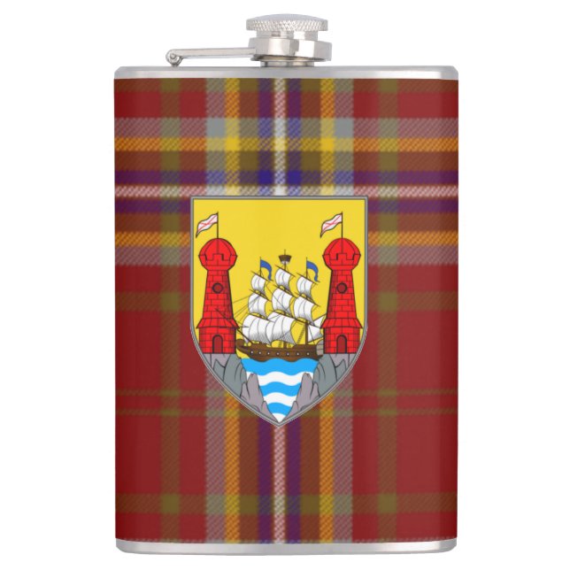 Irischer Landkreis-Korken-Tartan u. Wappen Flachmann (Vorderseite)