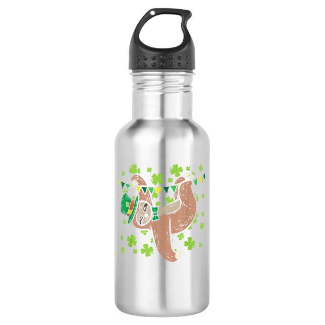 Irischer Leprechaun Faultier Shamrock St Patricks  Edelstahlflasche (Vorderseite)