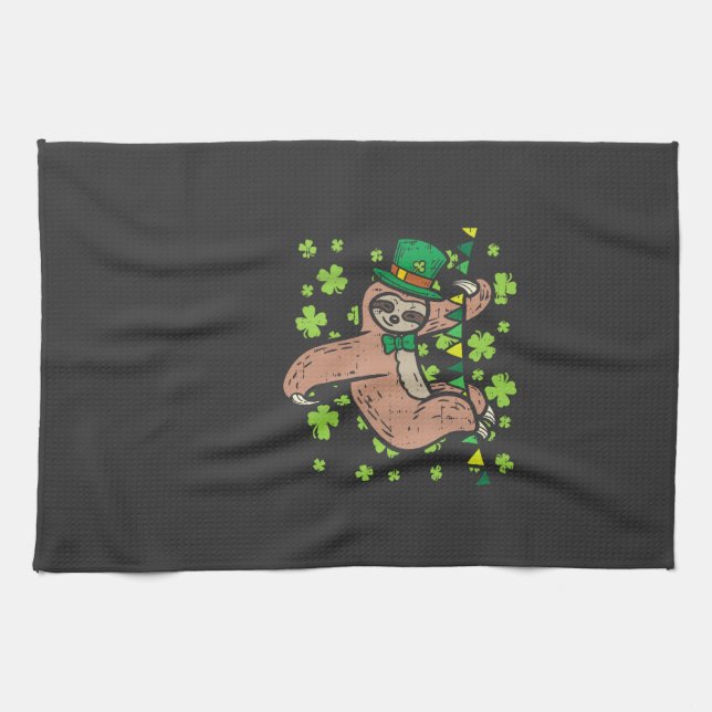Irischer Leprechaun Faultier Shamrock St Patricks  Geschirrtuch (Horizontal)