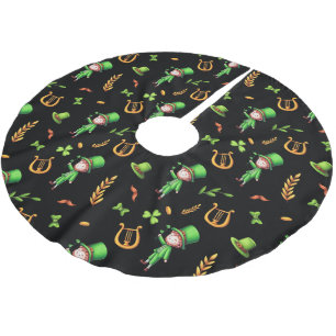Irischer Leprechaun grün-goldenes Muster schwarz Polyester Weihnachtsbaumdecke