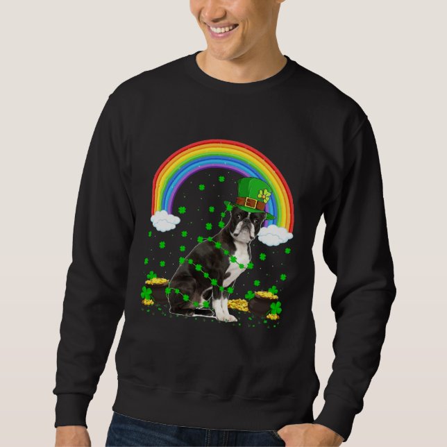 Irischer Leprechaun-Hut Boston Terrier St. Patrick Sweatshirt (Vorderseite)