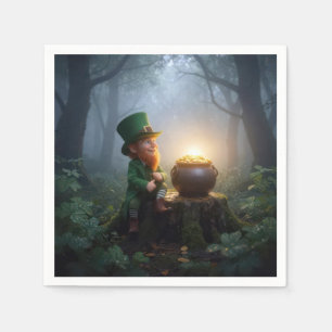 Irischer Leprechaun mit einem Goldtopf Serviette