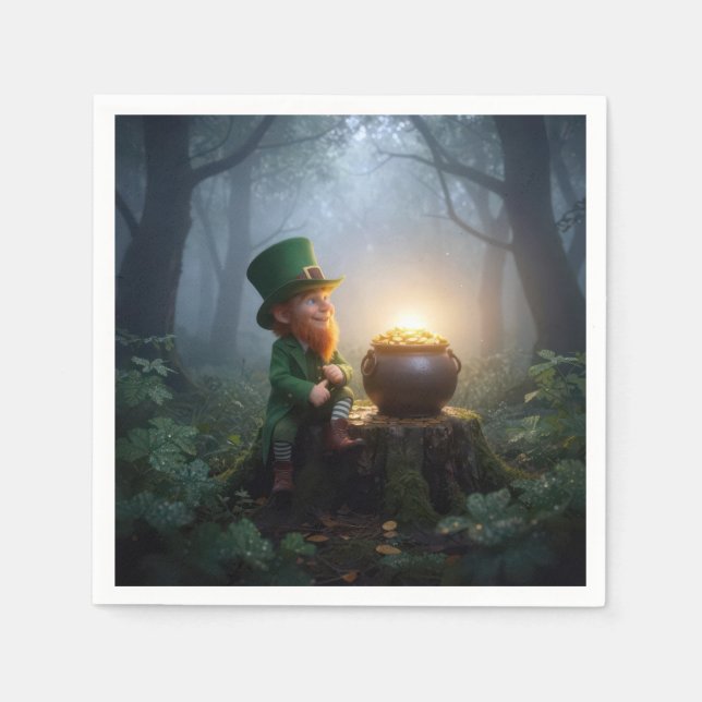 Irischer Leprechaun mit einem Goldtopf Serviette (Vorderseite)