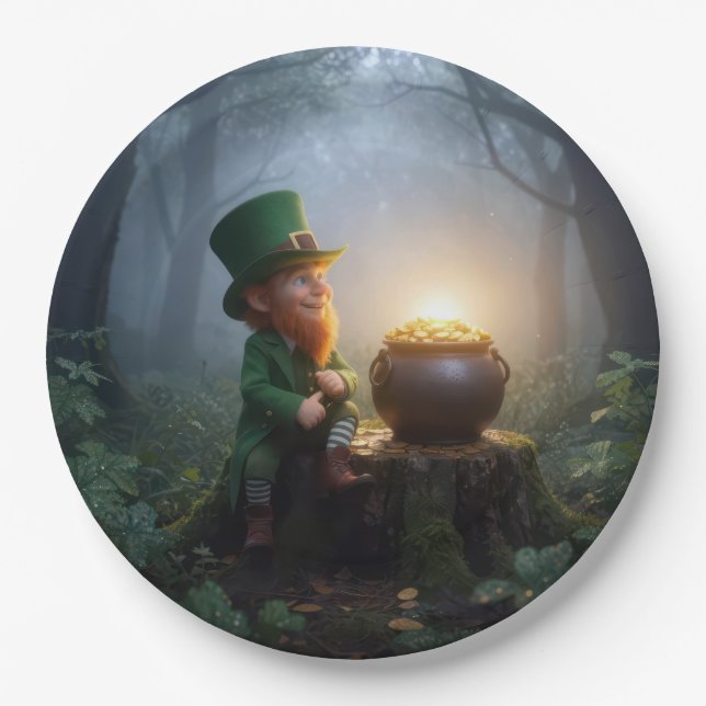 Irischer Leprechaun mit einem Topf voll Gold Pappteller (Vorderseite)