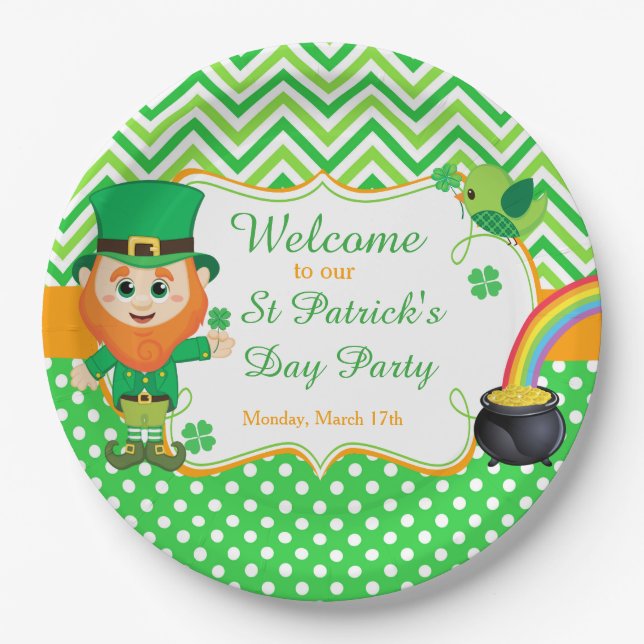 Irischer Leprechaun St. Patrick's Day Party Pappteller (Vorderseite)