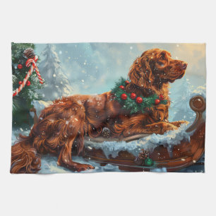 Irischer Roter Setter Hund Weihnachtsfestlich Geschirrtuch