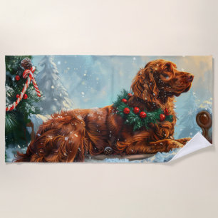 Irischer Roter Setter Hund Weihnachtsfestlich Strandtuch
