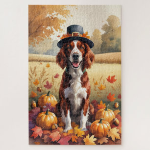 Irischer Rotsetter in Herbstlaub Thanksgiving Kuns Puzzle