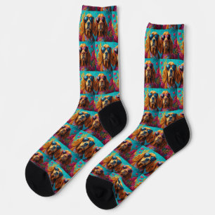 Irischer Rotsetter mit Herzrosen zum Valentinstag Socken