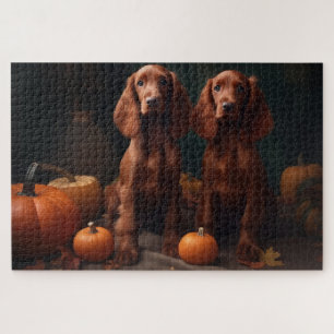 Irischer Rotsetter-Welpe Herbstfreude Kürbis Puzzle