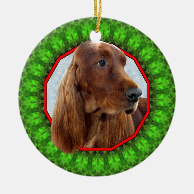 Irischer Setter glückliches Howliday Keramik Ornament (Vorne)