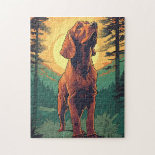 Irischer Setter im Wald bei Sonnenuntergang Puzzle
