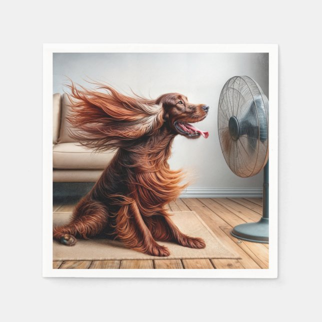 irischer Setter mit blühendem Ventilator Serviette (Vorderseite)
