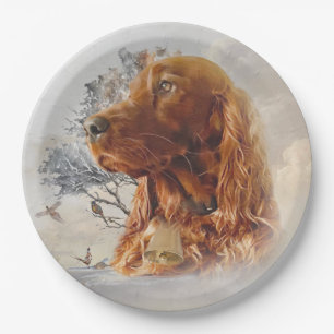 irischer Setter mit Fasant Pappteller