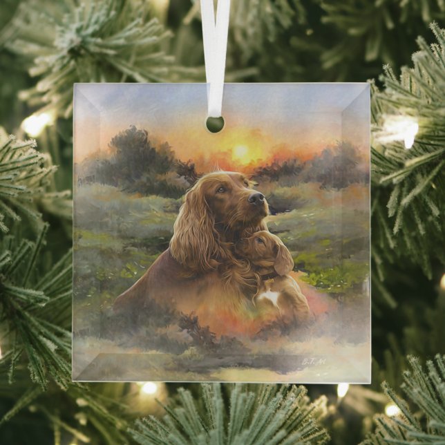 irischer Setter mit Welpe Ornament Aus Glas (Insitu)