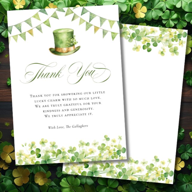 Irischer St. Patrick's Babyshower Grüner Kleeblatt Dankeskarte (Irish St Patrick's Baby Shower Green Shamrock Thank You Card)