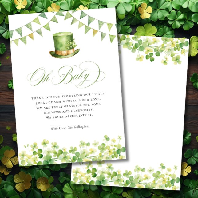 Irischer St. Patrick's Babyshower Grüner Kleeblatt Dankeskarte (Irish St Patrick's Baby Shower Green Shamrock Thank You Card)