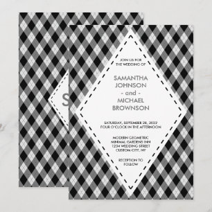 Irischer Tartan-Diamant Schwarz Graue Hochzeit Einladung