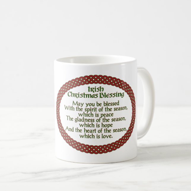 Irischer Weihnachtssegen, roter grüner keltischer Kaffeetasse (VorderseiteRechts)