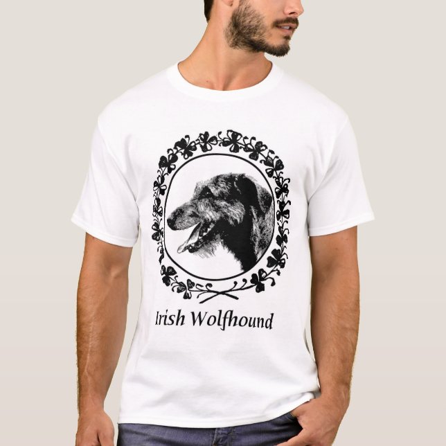 Irischer Wolfhound mit Kleeblatt-Kleid T-Shirt (Vorderseite)