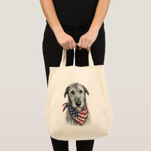 Irischer Wolfshund mit einer amerikanischen Flagge Tragetasche